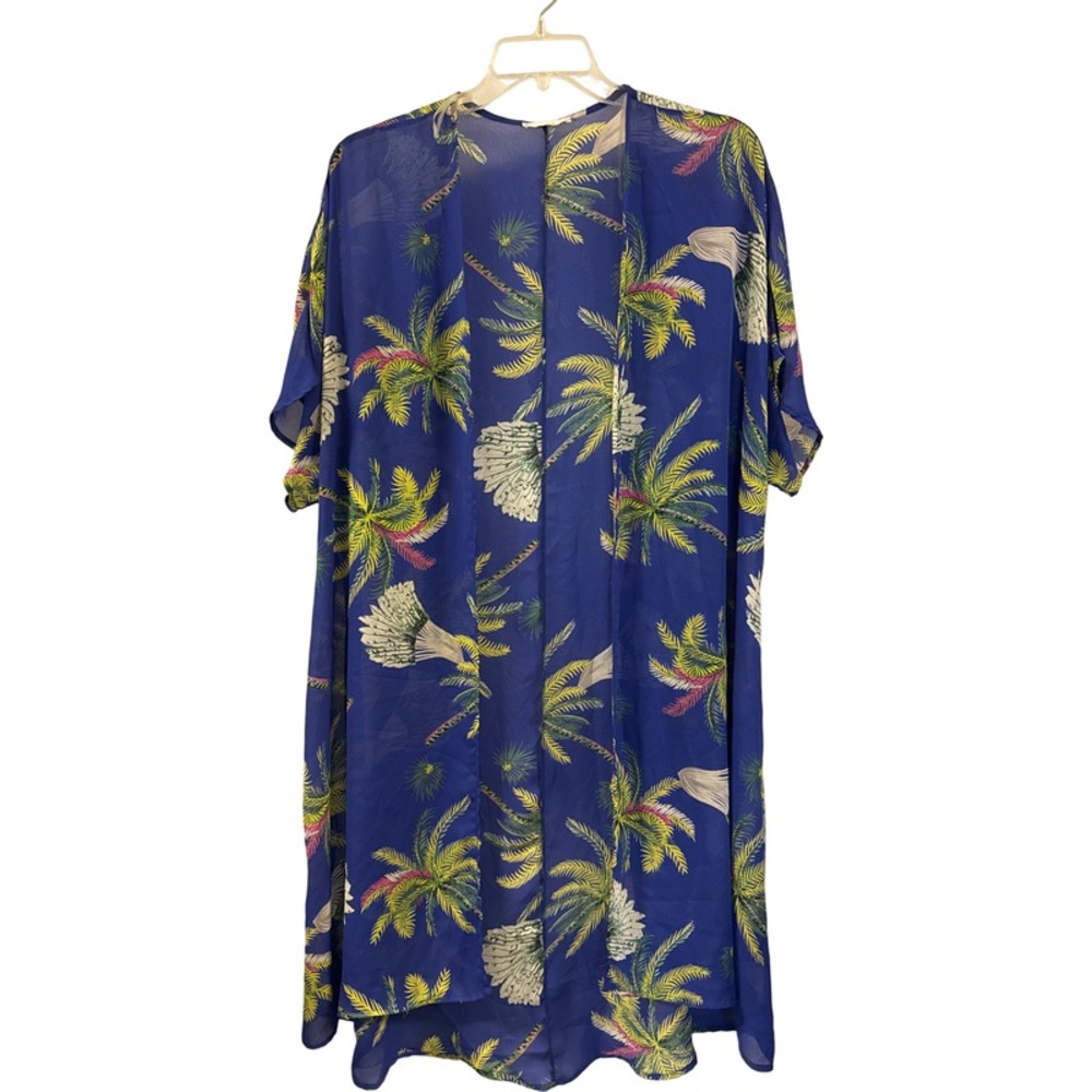 Lush Tropical Kimono‎ Women's Size L Polyester Blue Floral Print